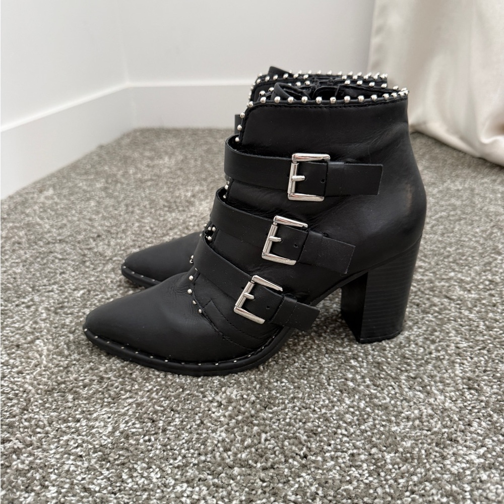 Steve Madden Humble Black Studded Buckle Ankle Boots for Women - Picture 4 of 7